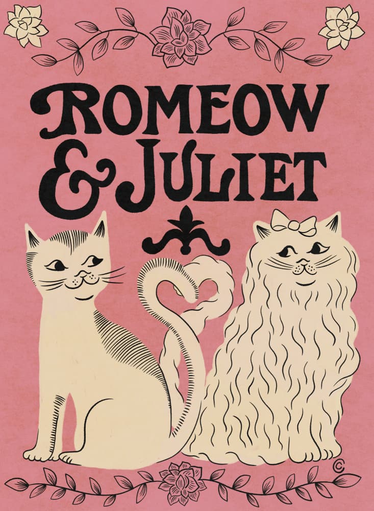 Romeow and Juliet by Carrie Cantwell — canvas wall art