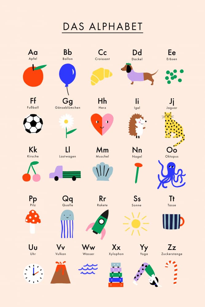 Cute German Alphabet by Maren Gross — canvas wall art