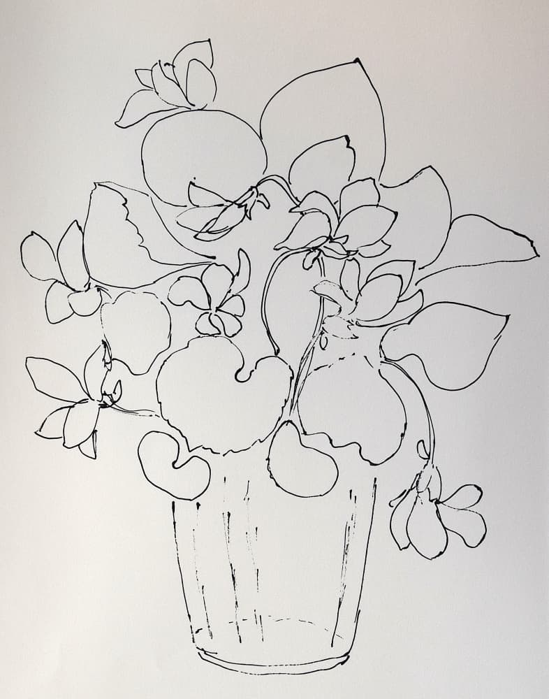 Potted Floral Sketch by Viktoriia Saunina — canvas wall art