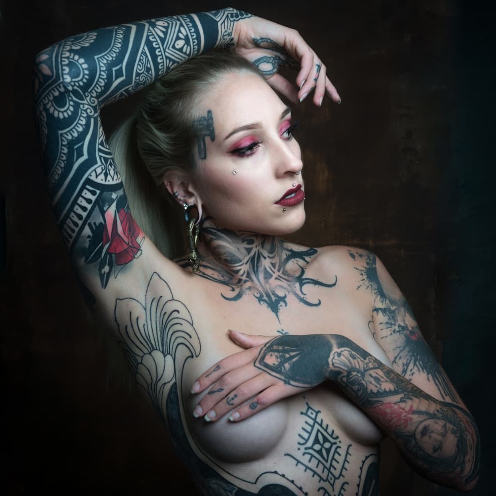 Striking Tattooed Woman Portrait by Ruth Franke — canvas wall art