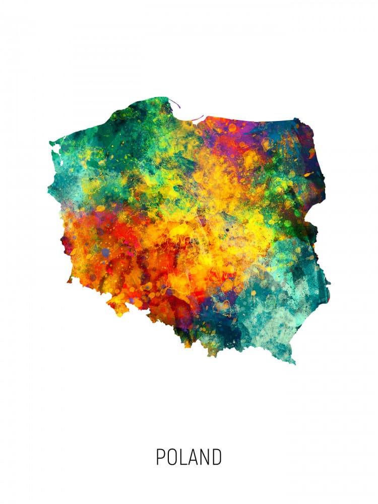 Vibrant Poland Map by Michael Tompsett — canvas wall art