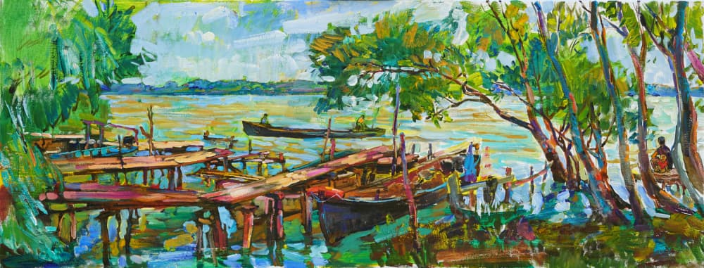 Peaceful Lake Docks by Andrii Kutsachenko — canvas wall art
