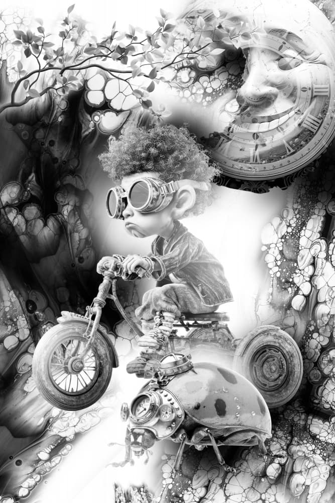 Steampunk Boy's Whimsical Ride by Rafal Kulik — canvas wall art