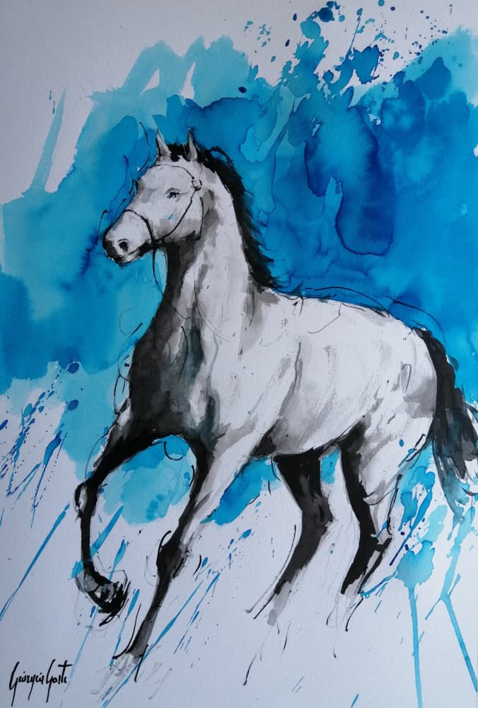 Galloping Horse Blue Splash by Giorgio Gosti — canvas wall art