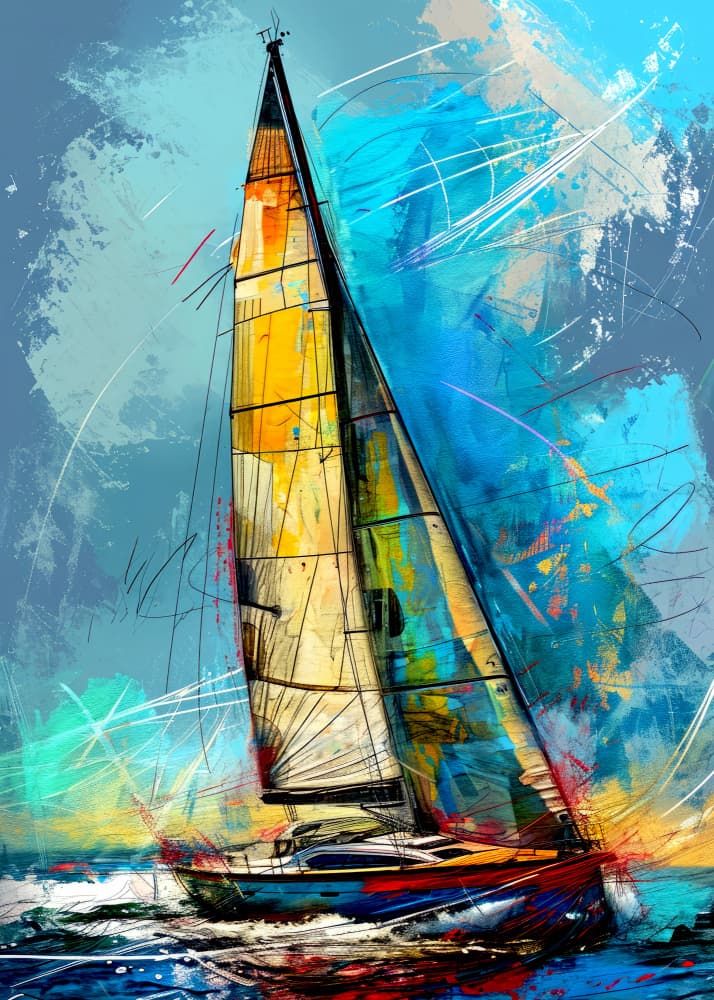 Abstract Ocean Sailboat by Justyna Jaszke — canvas wall art