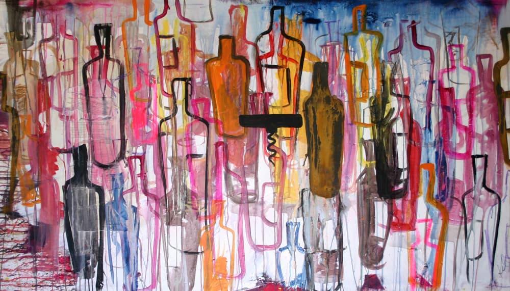Colorful Wine Bottles by kent youngstrom — canvas wall art