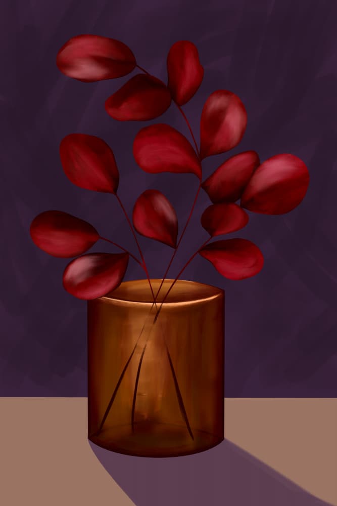 Deep Red Leaves Still Life by EMELIEmaria — canvas wall art