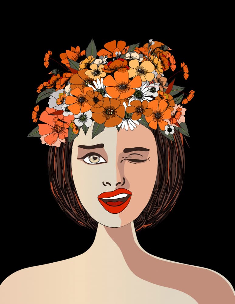 Winking Flower Crown Woman by Nicholas — canvas wall art