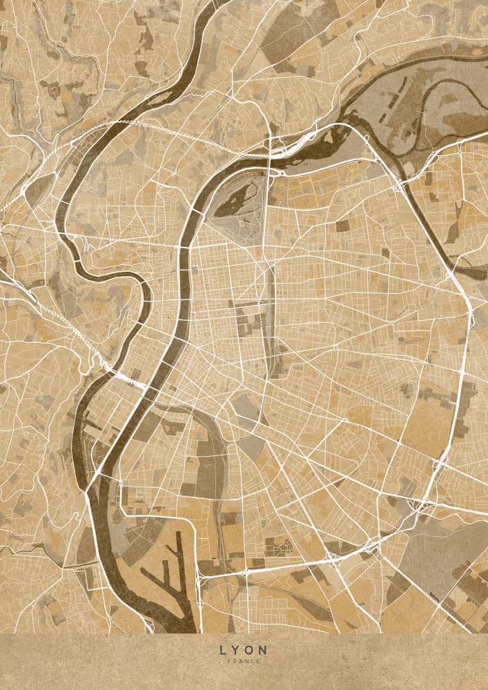 Vintage Lyon City Map by Rosana Laiz Blursbyai — canvas wall art