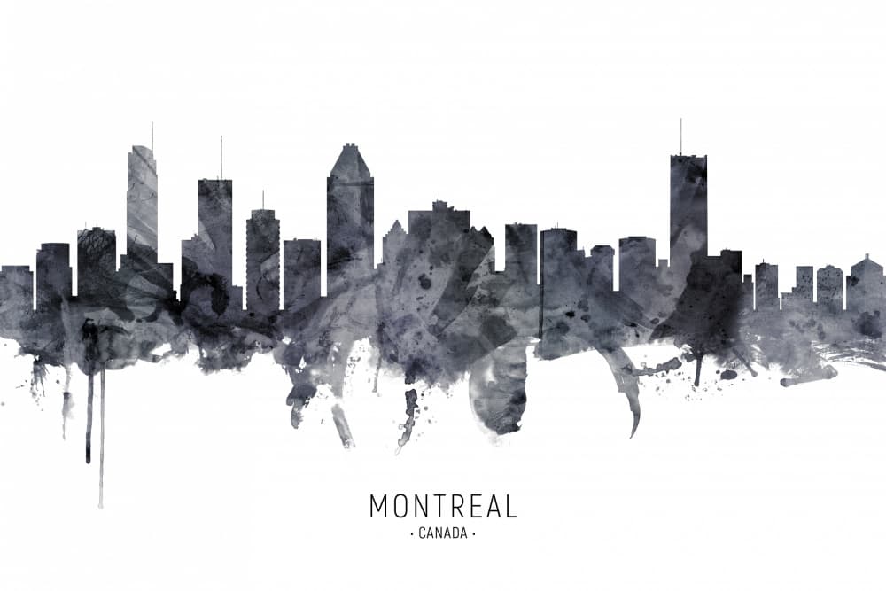 Montreal Skyline Watercolor by Michael Tompsett — canvas wall art