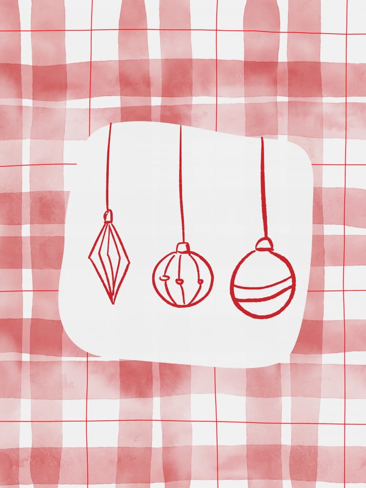Red Plaid Christmas Ornaments by Jolly and Dash — canvas wall art