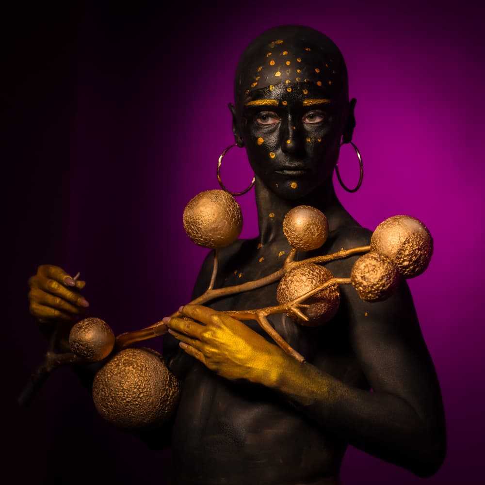 Golden Black Portrait by Gila Koller — canvas wall art