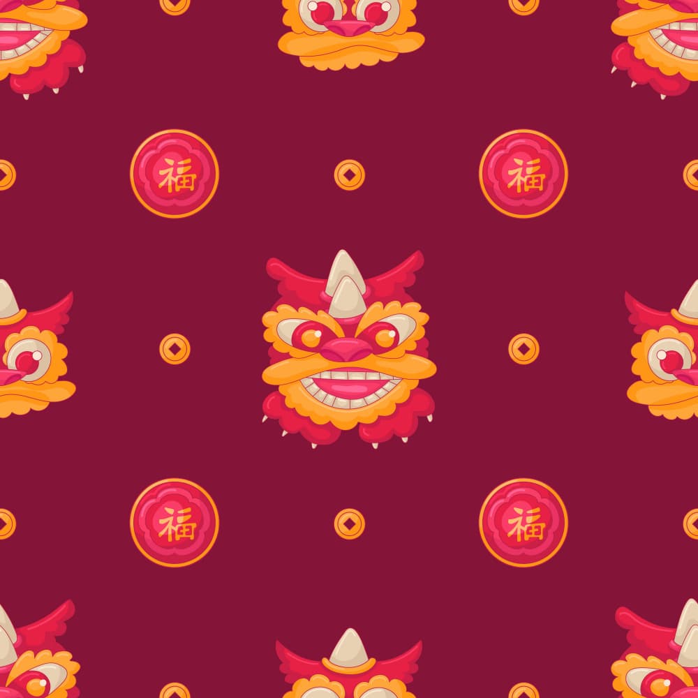 Lucky Lion Dance Pattern by Marika Barsrsind β canvas wall art