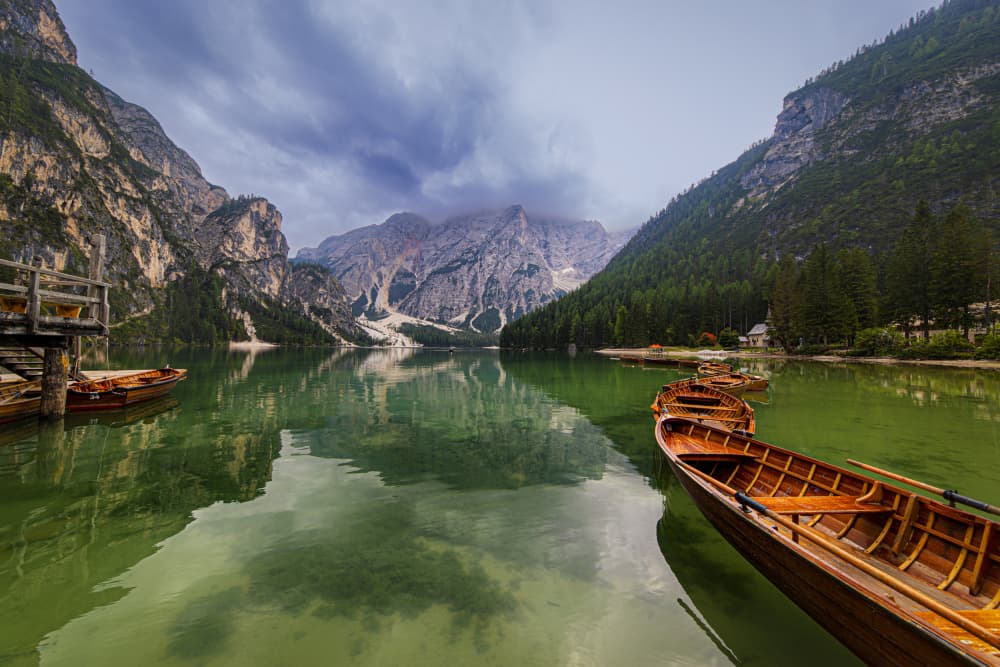 Mountain Lake Boats by Valentina Rosati — canvas wall art