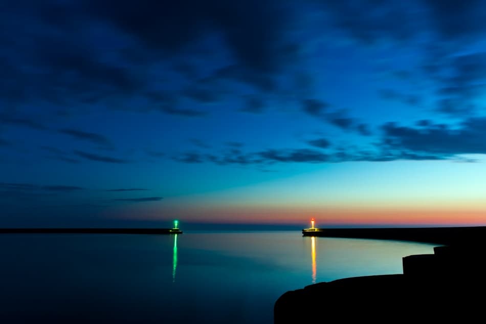 Colorful Twilight Lighthouses by Niels Christian Wulff — canvas wall art
