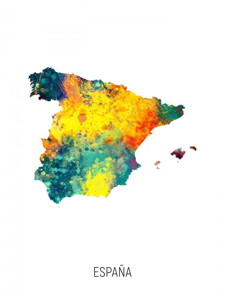 Vibrant Spain Map by Michael Tompsett — canvas wall art