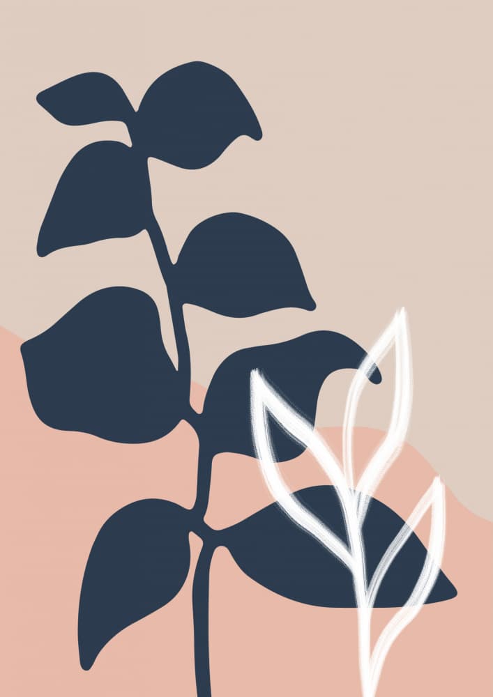 Abstract Peach Blue Leaves by Talitha McQueen — canvas wall art
