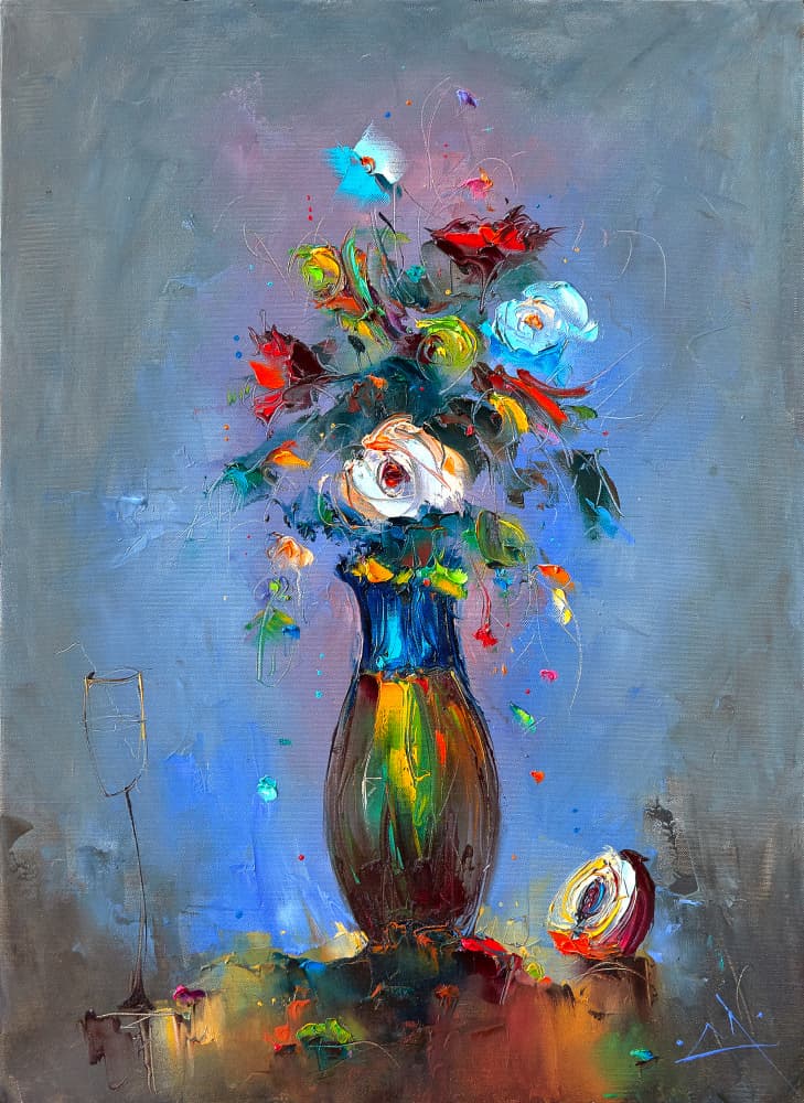 Vibrant Floral Still Life by Stanislav Lazarov — canvas wall art