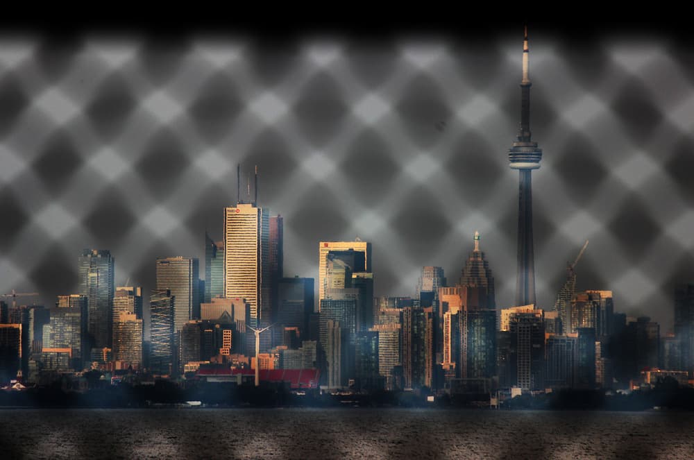 Twilight City Grid Skyline by Jian Wang — canvas wall art