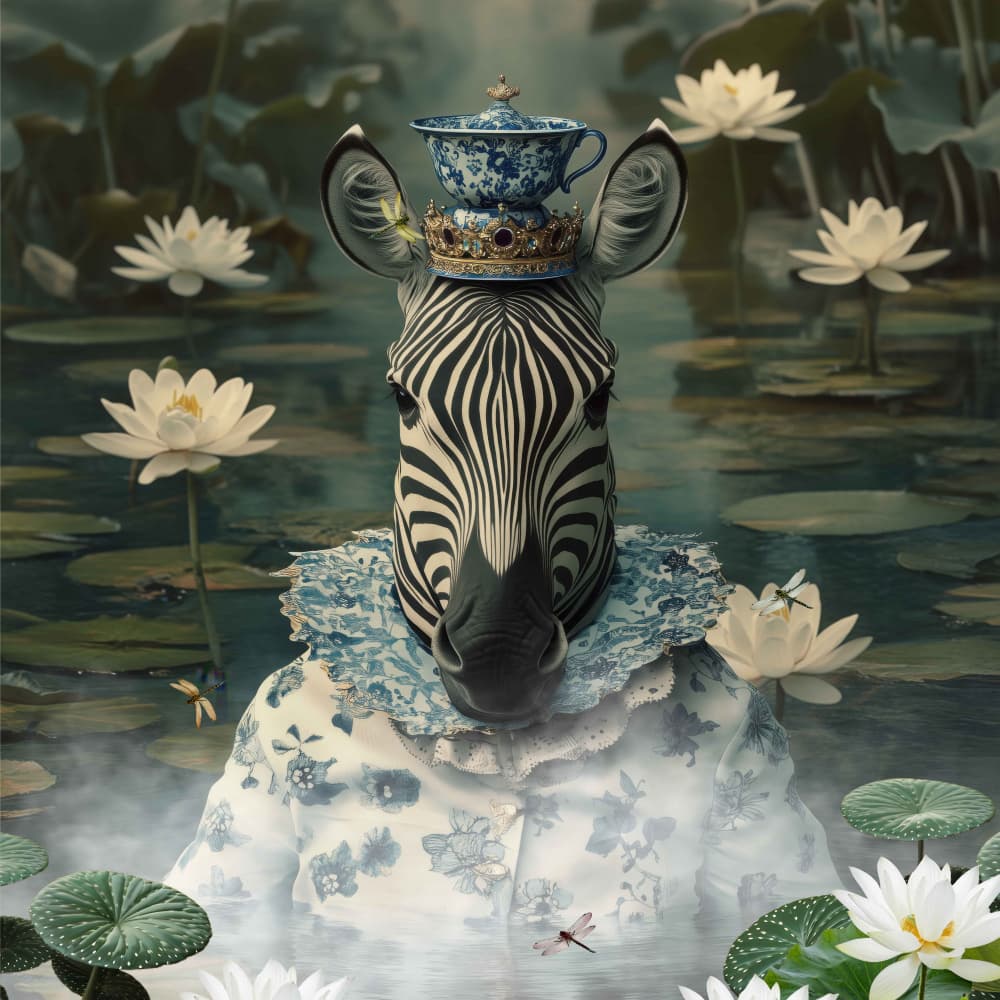 Whimsical Zebra Pond by Sue Skellern — canvas wall art