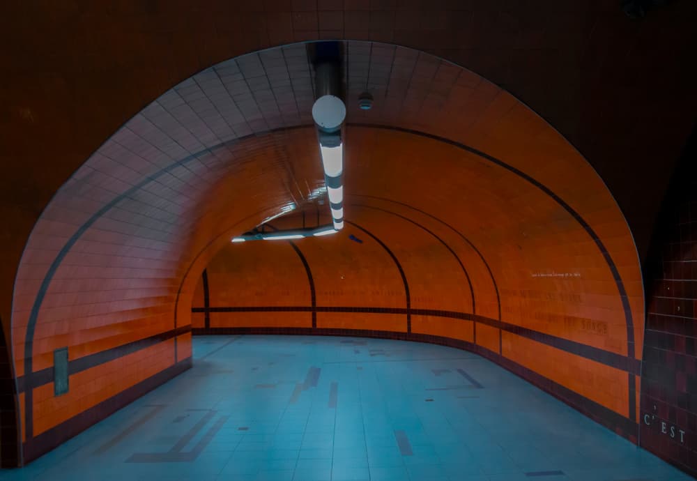 Orange Metro Hallway by Dusan Ignac — canvas wall art
