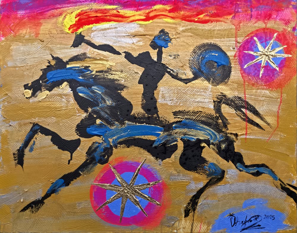 Fiery Horse and Rider by Kanat Ibragimov — canvas wall art