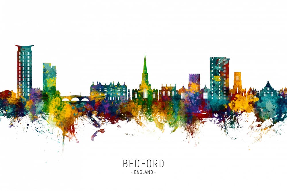 Colorful Bedford Skyline by Michael Tompsett — canvas wall art