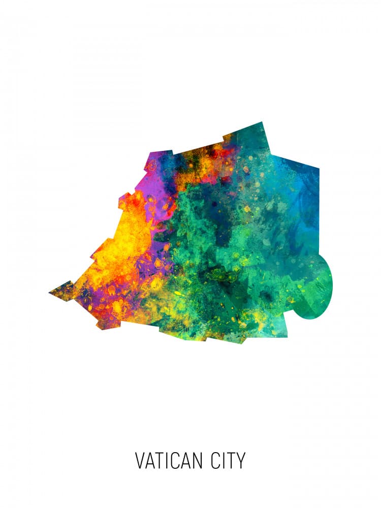 Vibrant Vatican City Map by Michael Tompsett — canvas wall art