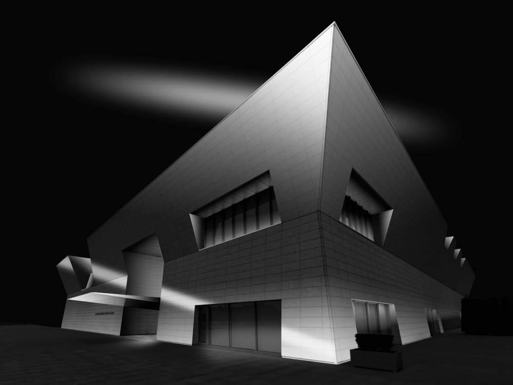 Geometric Building at Night by Steven Zhou — canvas wall art