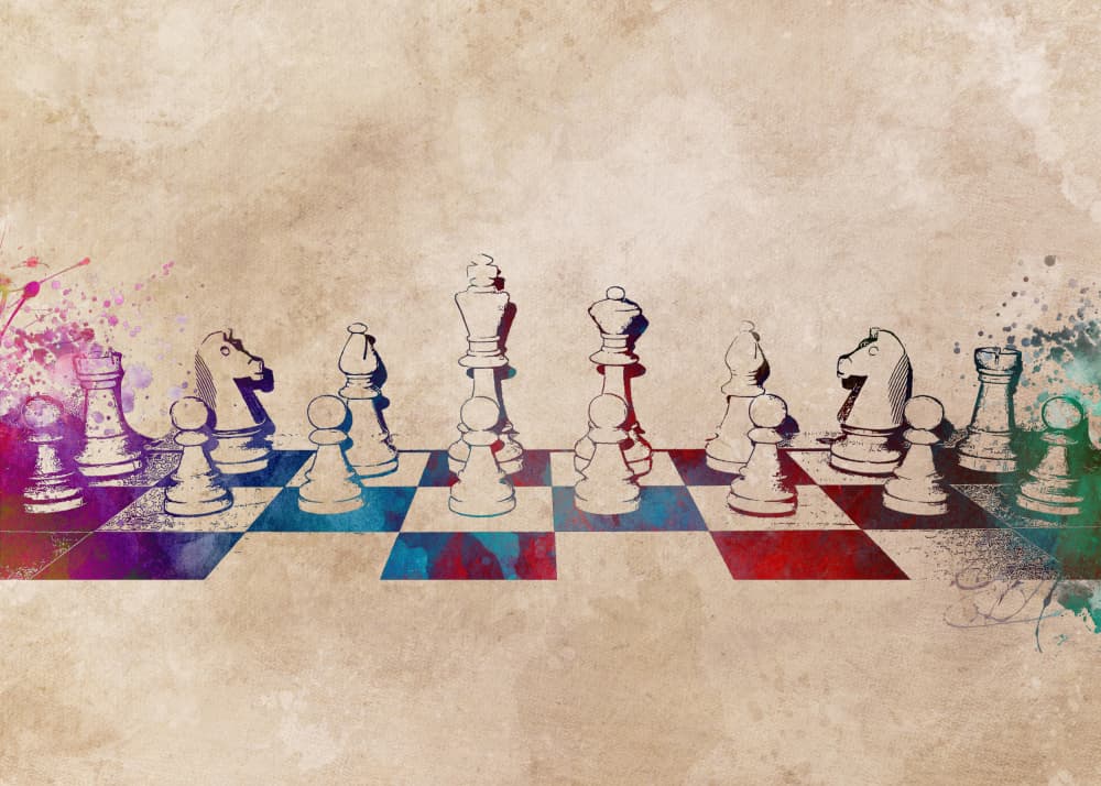 Watercolor Chess Game by Justyna Jaszke — canvas wall art