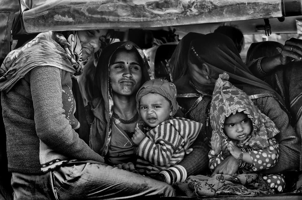 Indian Women Children Travel by Lou Urlings — canvas wall art