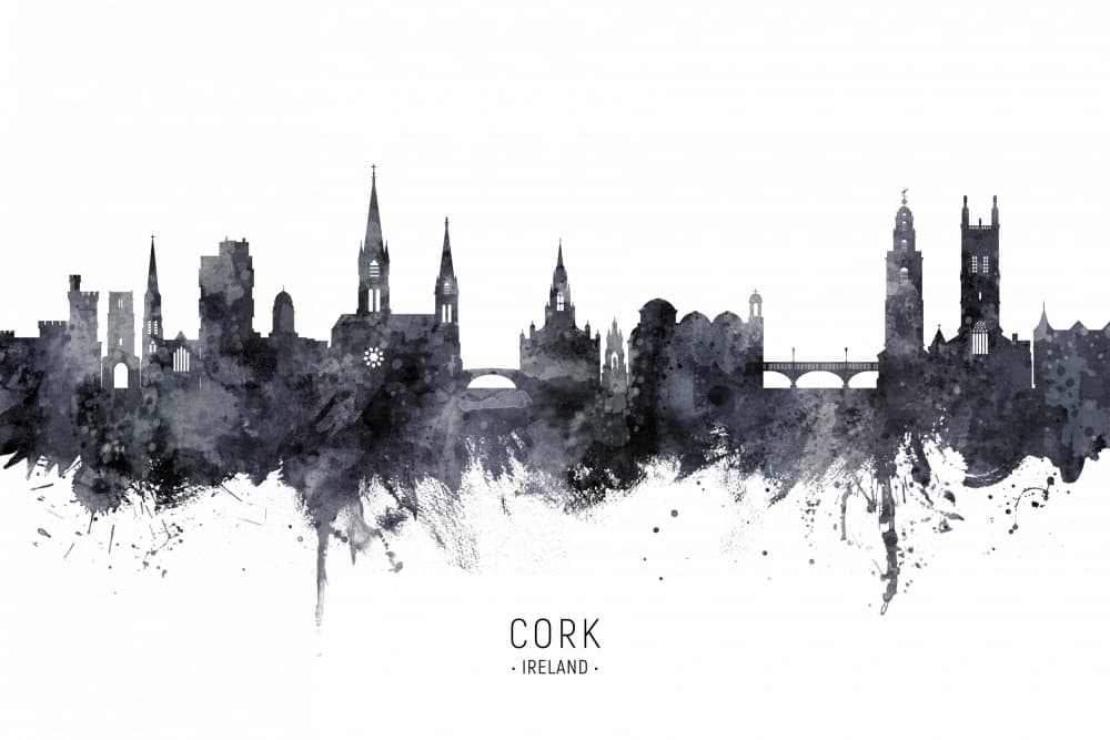 Watercolor Cork Skyline by Michael Tompsett — canvas wall art