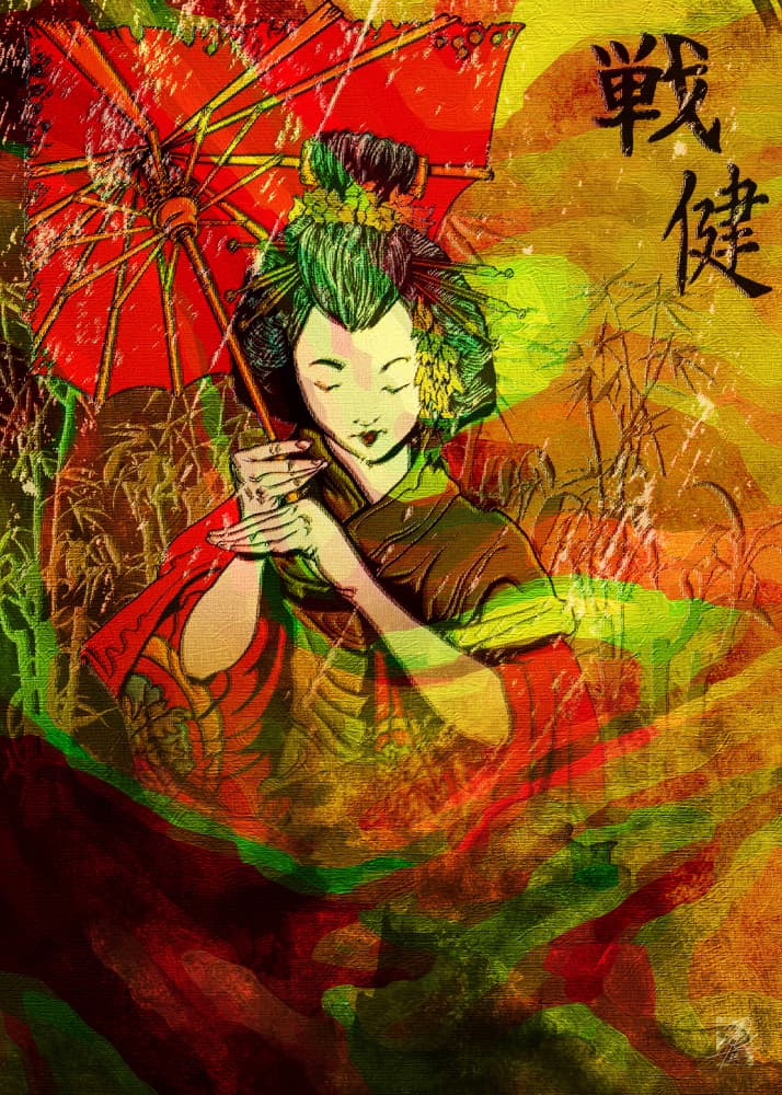 Japanese Umbrella Geisha by Osvaldo Russo — canvas wall art