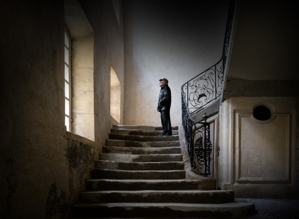 Solitary Man on Stairs by Maurits De Groen — canvas wall art