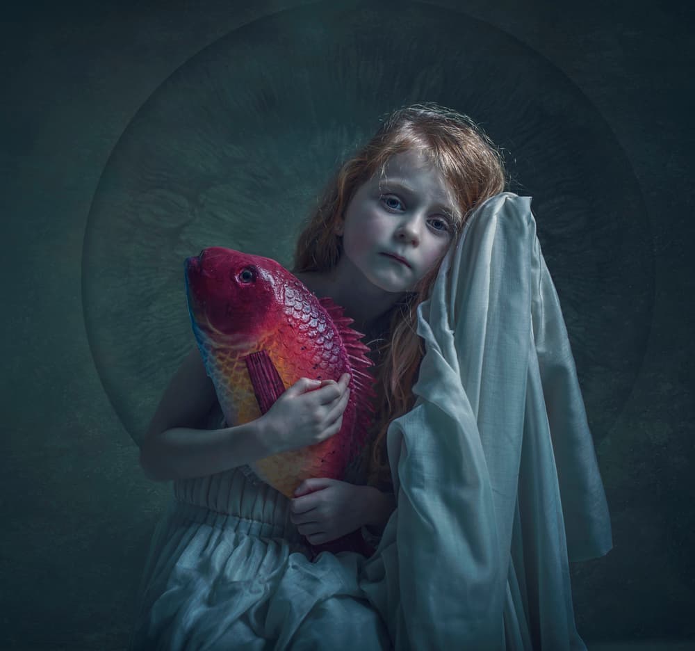 Ethereal Girl and Fish by Ewa Cwikla — canvas wall art