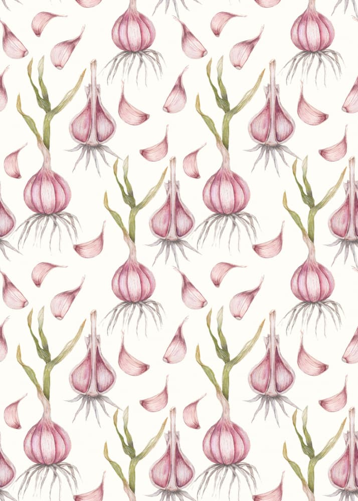 Watercolor Garlic Pattern by Linda Sitniece — canvas wall art