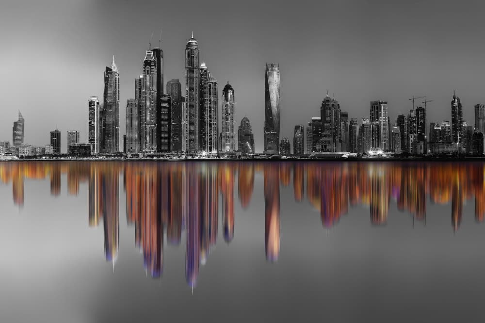 Night City Reflections by Ashraf Habib — canvas wall art