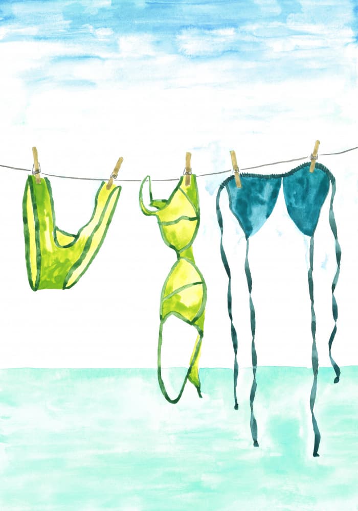 Summer Swimsuits Drying by Karen Menzenbach — canvas wall art