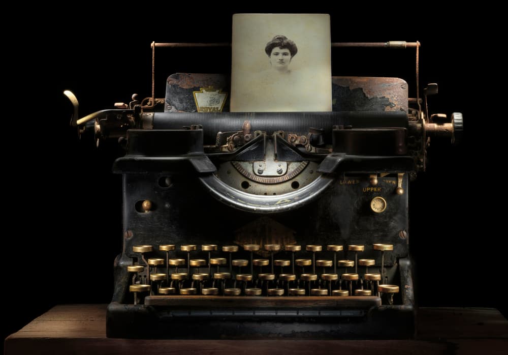 Vintage Typewriter Portrait by Chechi Peinado — canvas wall art