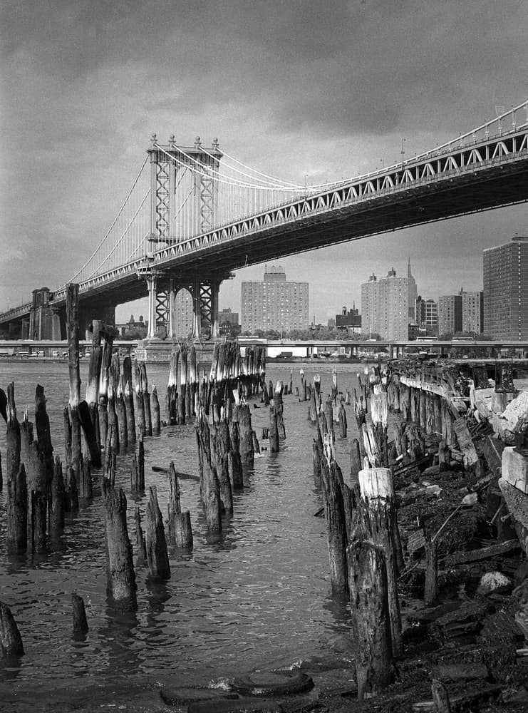 Manhattan Bridge Old Pilings by Martin Froyda — canvas wall art