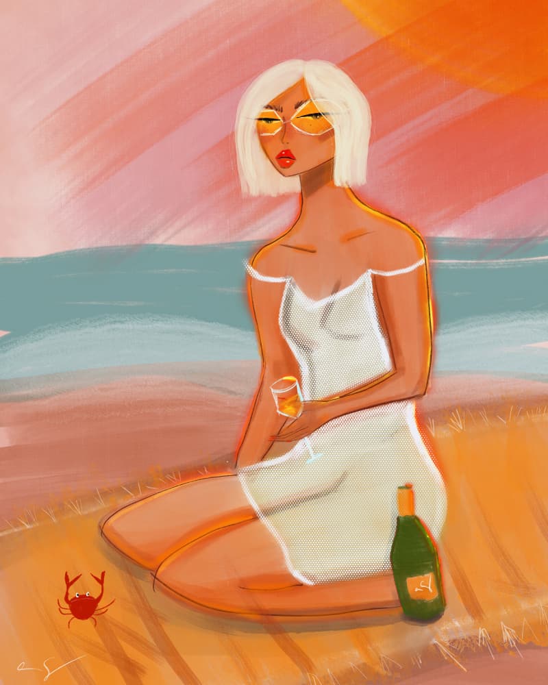 Sunset Beach Woman by Amy Straley — canvas wall art