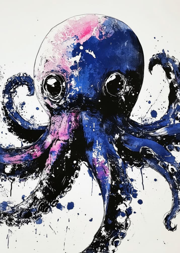 Vibrant Ink Octopus by Justyna Jaszke — canvas wall art