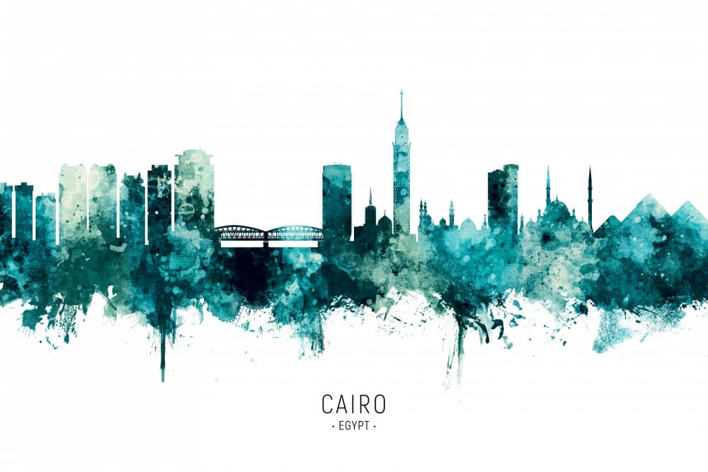 Watercolor Cairo Skyline by Michael Tompsett — canvas wall art