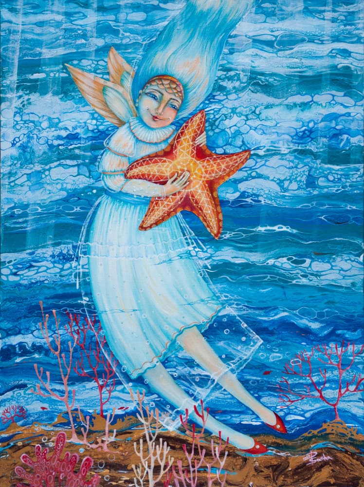 Whimsical Starfish Embrace by Aleksandra Paranchenko — canvas wall art