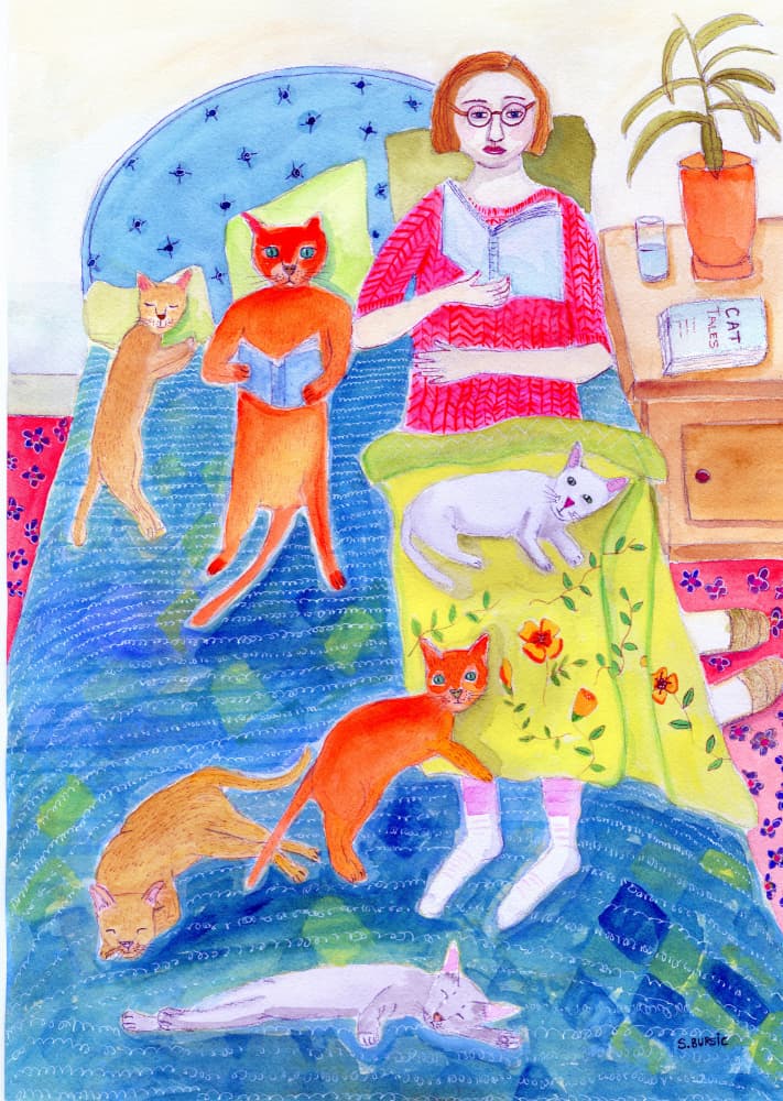 Reading With Cats by Sharyn Bursic — canvas wall art
