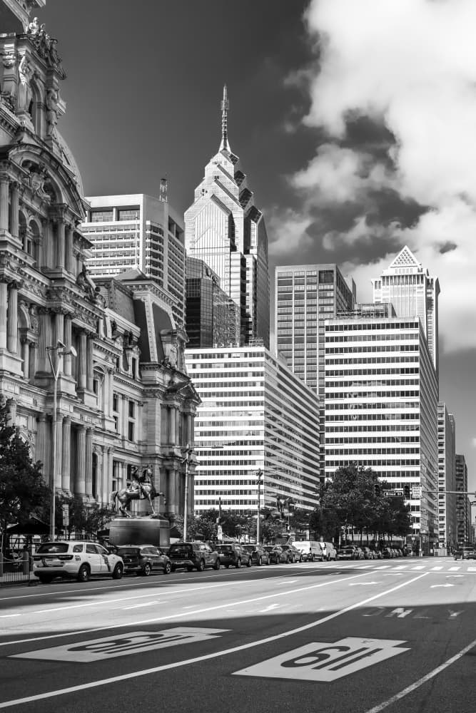 Philadelphia Street Skyline by Melanie Viola — canvas wall art