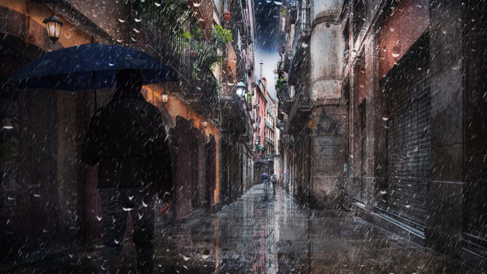 Rainy City Street by Nicodemo Quaglia — canvas wall art