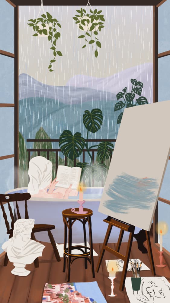 Cozy Rainy Studio by Ceyda Alasar — canvas wall art
