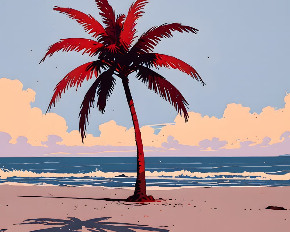 Red Palm Beach Sunset by Kintsugi99 — canvas wall art