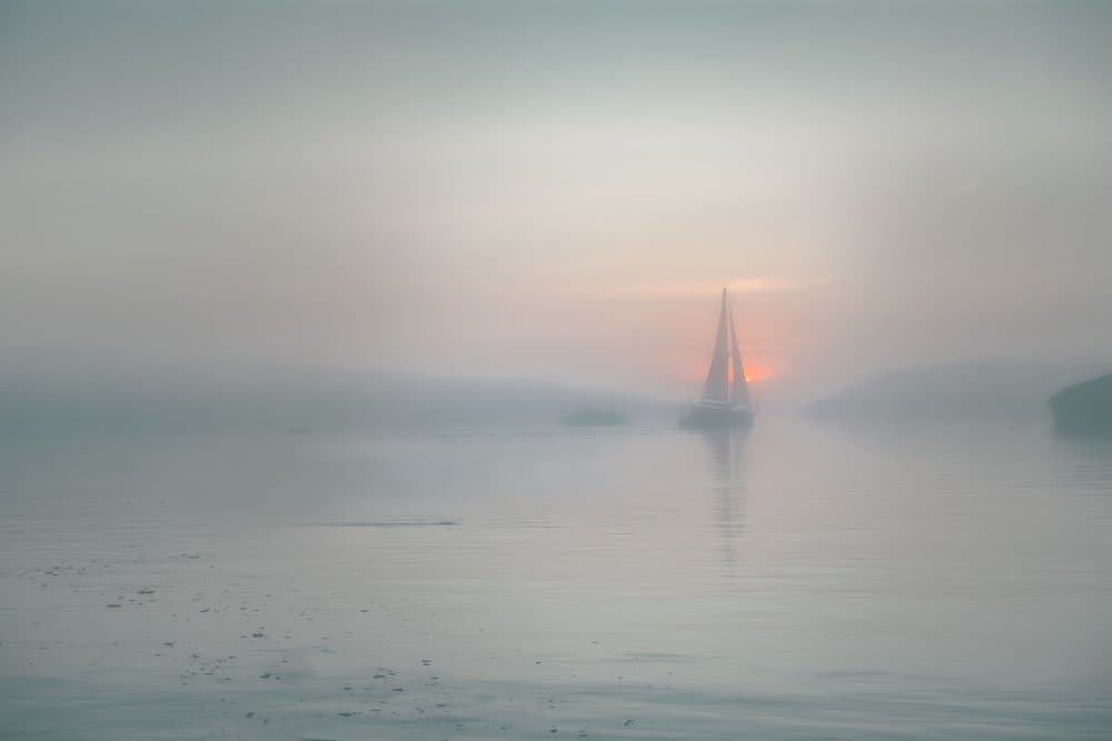 Sailboat in the Fog by Jamie Z. Chan — canvas wall art